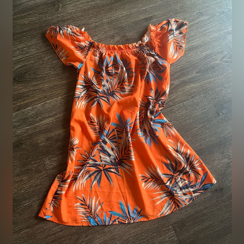 Tropical print off the shoulder dress